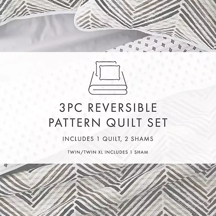 Quilts-Kirklands Home Gray Chevron Reversible 3-pc. King Quilt Set