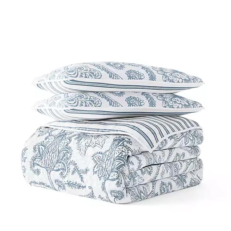 Quilts-Kirklands Home Blue Jacobean Reversible 3-pc. Queen Quilt Set