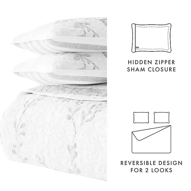 Quilts-Kirklands Home Gray Vines Reversible 3-pc. Queen Quilt Set