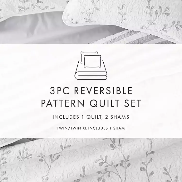 Quilts-Kirklands Home Gray Vines Reversible 3-pc. King Quilt Set