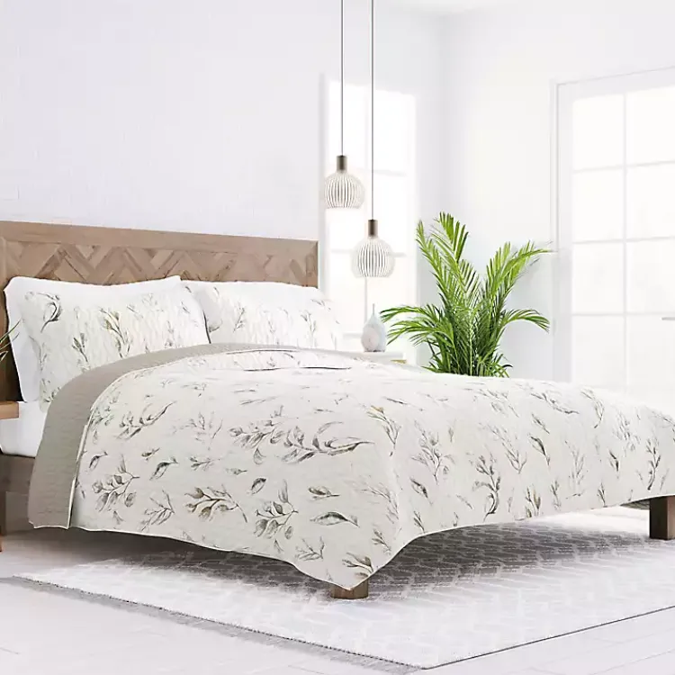 Quilts-Kirklands Home Watercolor Leaves Reversible 3-pc. King Quilt Set