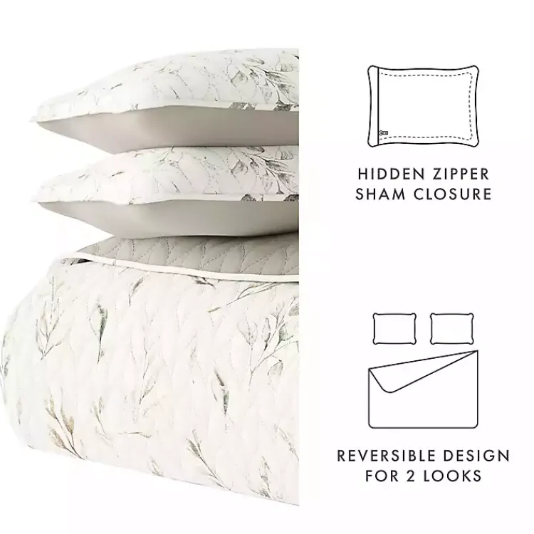 Quilts-Kirklands Home Watercolor Leaves Reversible 3-pc. King Quilt Set