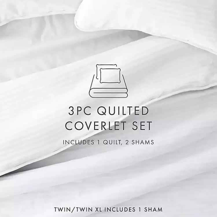 Quilts-Kirklands Home Stitched Stripes 3-pc. Queen Quilt Set White