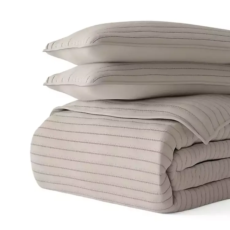 Quilts-Kirklands Home Latte Stitched Stripes 3-pc. King Quilt Set Tan