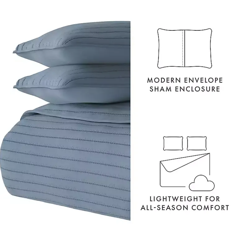 Quilts-Kirklands Home Stitched Stripes 3-pc. Queen Quilt Set Blue