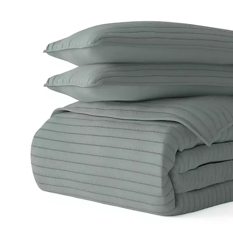 Quilts-Kirklands Home Stitched Stripes 3-pc. King Quilt Set Green