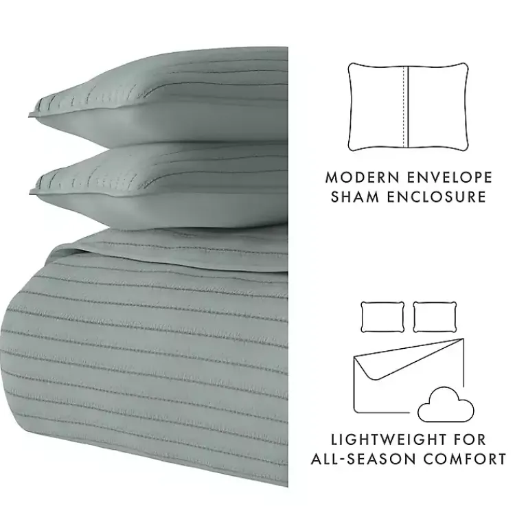 Quilts-Kirklands Home Stitched Stripes 3-pc. King Quilt Set Green