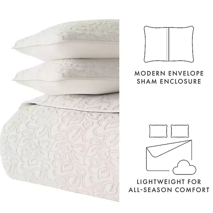 Quilts-Kirklands Home Natural Stitched Floral 3-pc. Queen Quilt Set Ivory