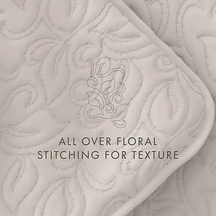 Quilts-Kirklands Home Natural Stitched Floral 3-pc. Queen Quilt Set Ivory