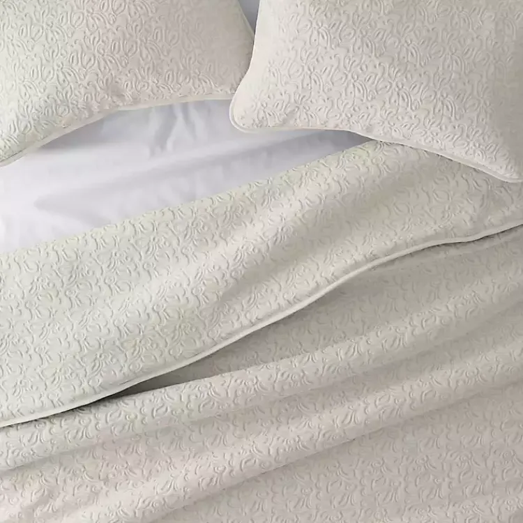 Quilts-Kirklands Home Natural Stitched Floral 3-pc. King Quilt Set Ivory