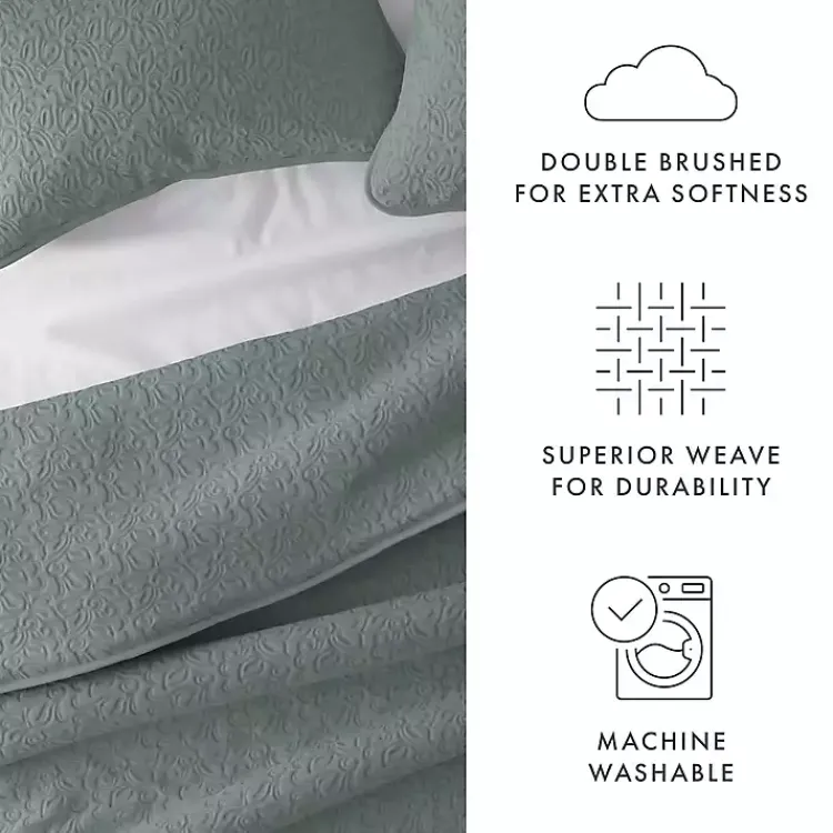 Quilts-Kirklands Home Stitched Floral 3-pc. Queen Quilt Set Green