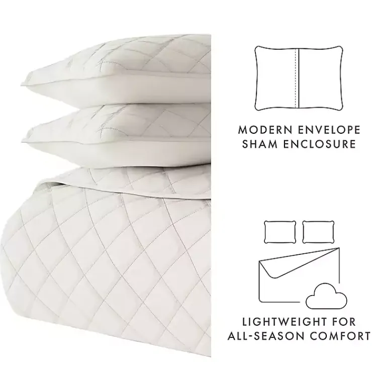 Quilts-Kirklands Home Natural Stitched Diamond 3-pc. King Quilt Set Ivory