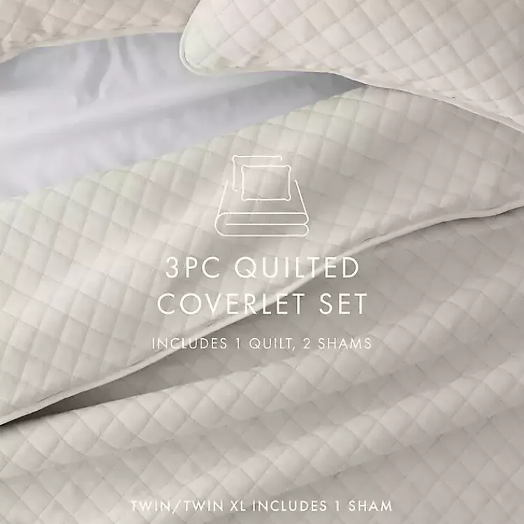 Quilts-Kirklands Home Natural Stitched Diamond 3-pc. King Quilt Set Ivory
