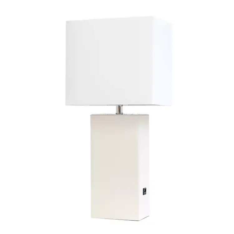 Table Lamps-Kirklands Home Faux Leather Charging Table Lamp White