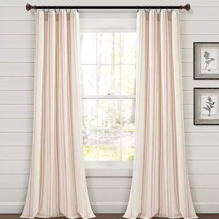 Curtains & Drapes-Kirklands Home Farmhouse Stripe Curtain Panel Set, 84 in. Pink