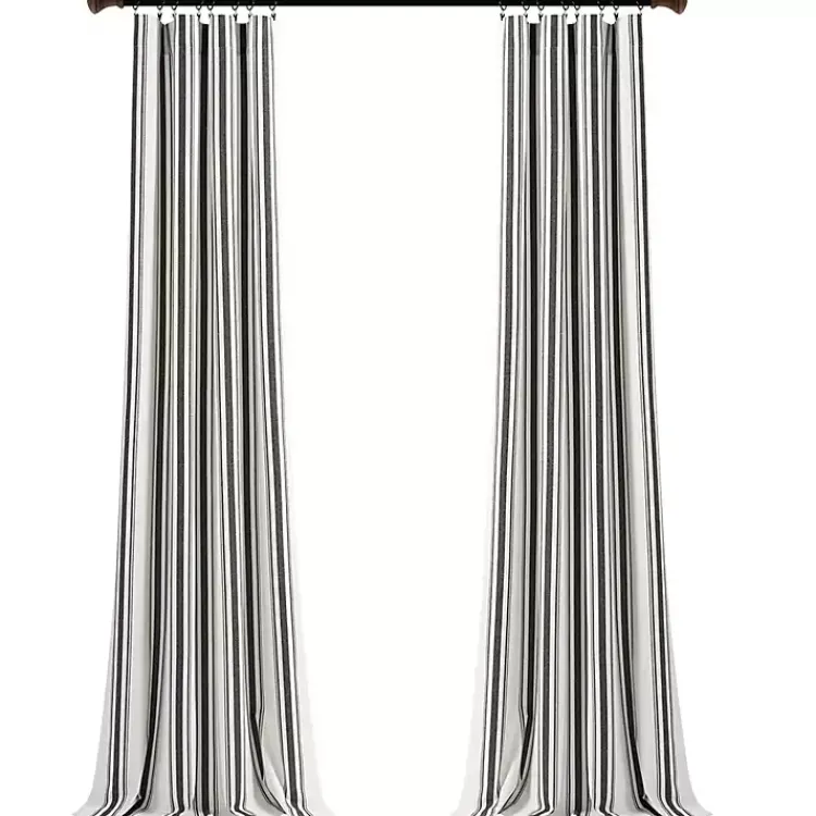 Curtains & Drapes-Kirklands Home Farmhouse Stripe Curtain Panel Set, 108 in. Black