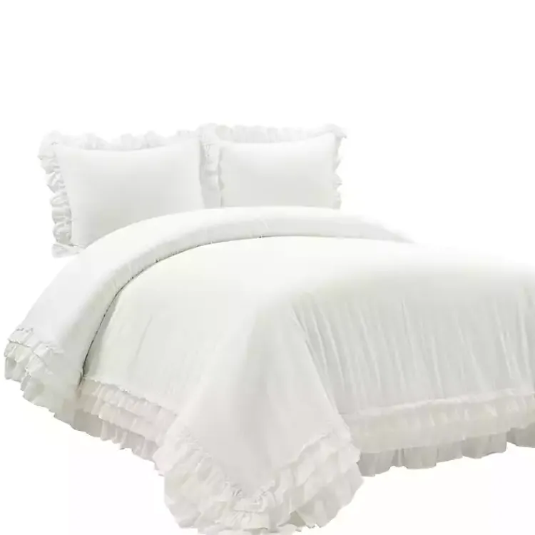Duvets-Kirklands Home Ella Ruffle 3-pc. King Duvet Set White