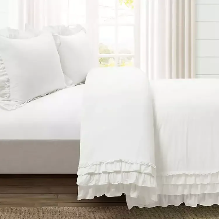 Duvets-Kirklands Home Ella Ruffle 3-pc. King Duvet Set White