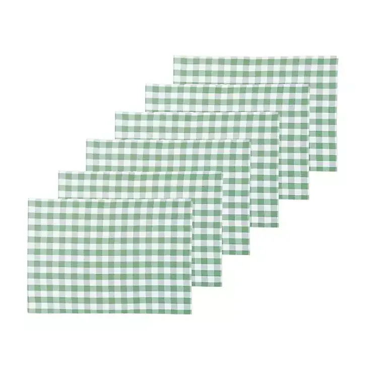 Table Linens-Kirklands Home Sage Buffalo Check Cotton Placemats, Set of 6 Green