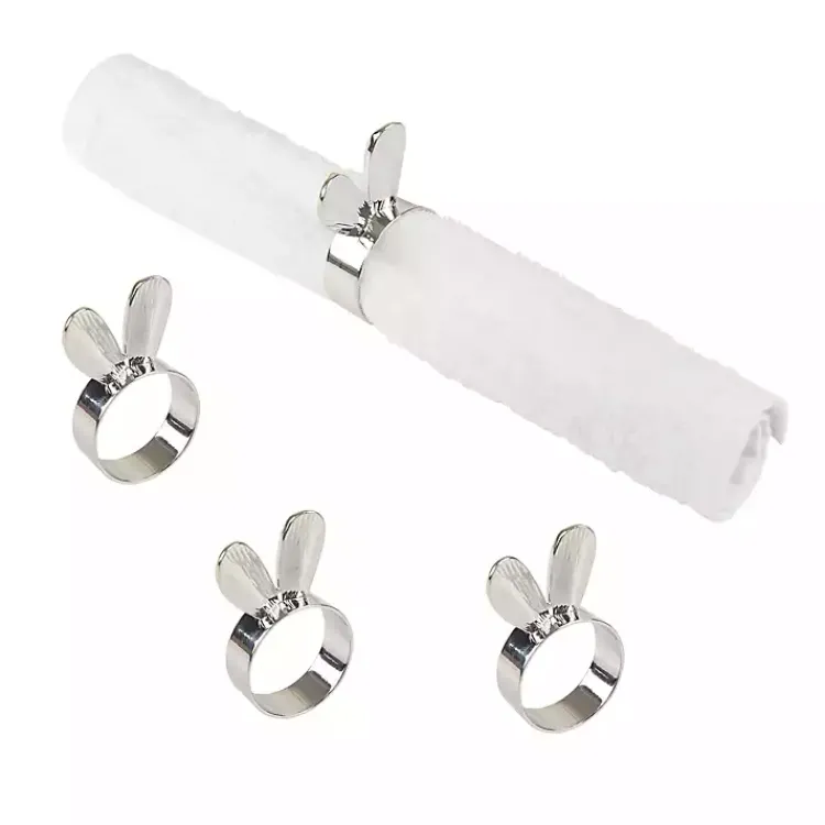 Kitchen Accessories-Kirklands Home Bunny Ear Napkin Rings, Set of 4 Silver