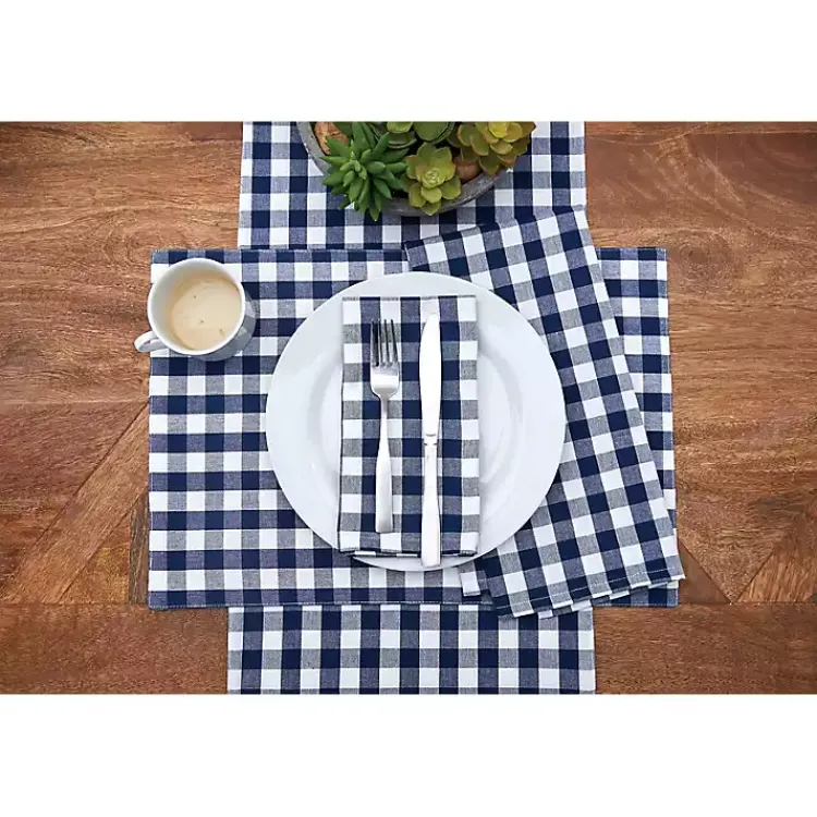 Table Linens-Kirklands Home Ashford Indigo Buffalo Check Placemats, Set of 6 Blue