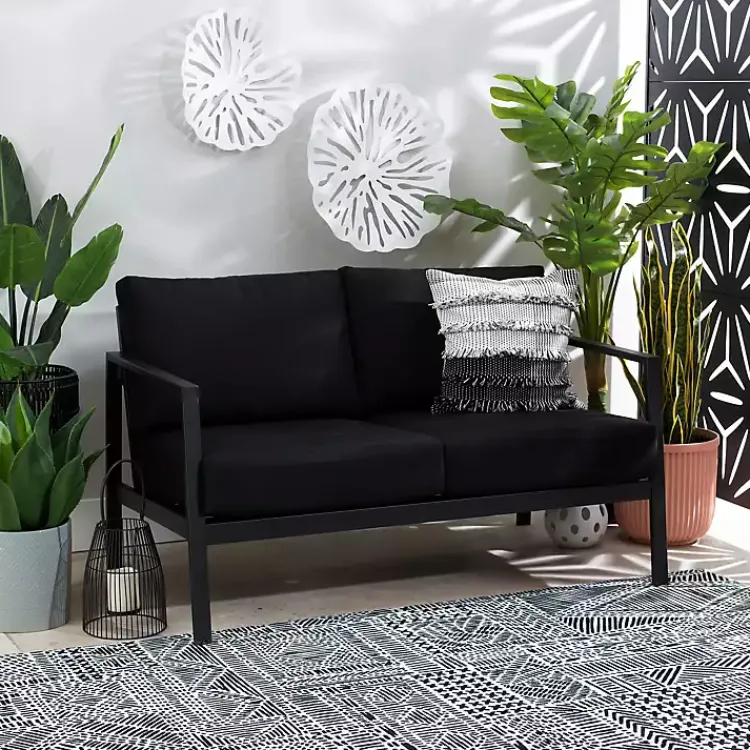 Outdoor Seating-Kirklands Home Sunbrella Cushions Holland Outdoor Loveseat Black