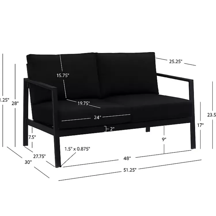 Outdoor Seating-Kirklands Home Sunbrella Cushions Holland Outdoor Loveseat Black