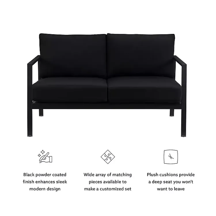 Outdoor Seating-Kirklands Home Sunbrella Cushions Holland Outdoor Loveseat Black