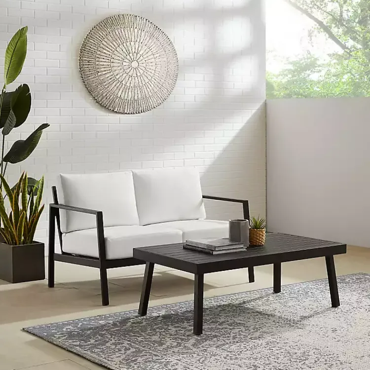 Outdoor Seating-Kirklands Home White Sunbrella Cushions Holland Outdoor Loveseat