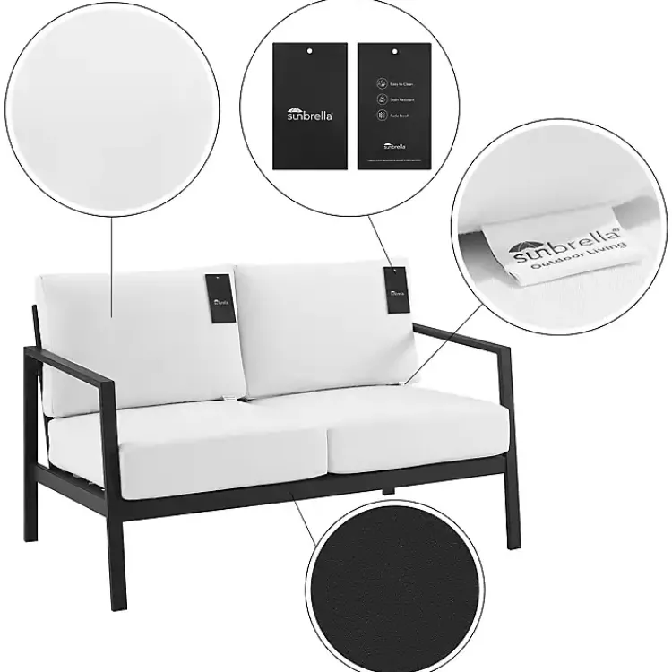 Outdoor Seating-Kirklands Home White Sunbrella Cushions Holland Outdoor Loveseat