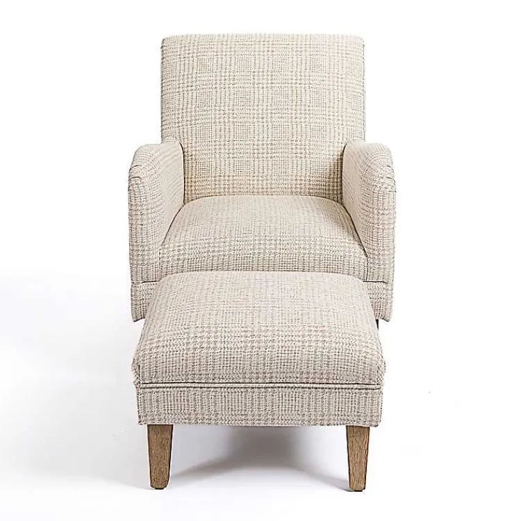 Accent Chairs-Kirklands Home Neutral Houndstooth 2-pc. Chair and Ottoman Set Tan