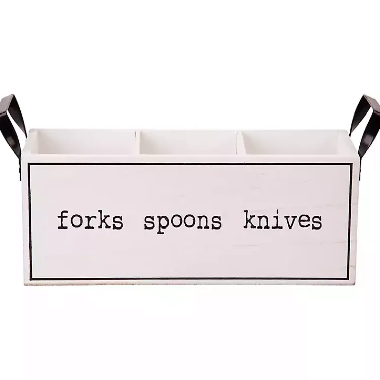 Kitchen Storage-Kirklands Home Wood and Black Metal Handles Utensil Caddy White