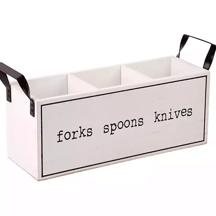 Kitchen Storage-Kirklands Home Wood and Black Metal Handles Utensil Caddy White