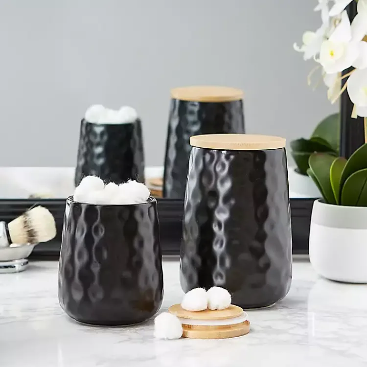 Kitchen Storage-Kirklands Home Dimpled Bamboo Canisters, Set of 2 Black