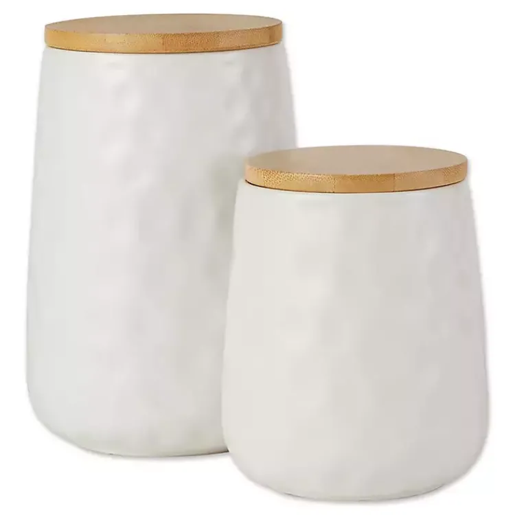 Kitchen Storage-Kirklands Home Dimpled Bamboo Canisters, Set of 2 White