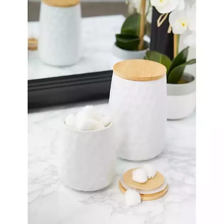 Kitchen Storage-Kirklands Home Dimpled Bamboo Canisters, Set of 2 White