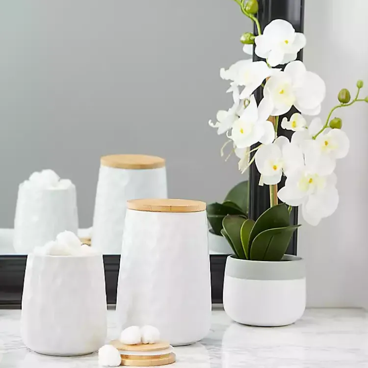 Kitchen Storage-Kirklands Home Dimpled Bamboo Canisters, Set of 2 White