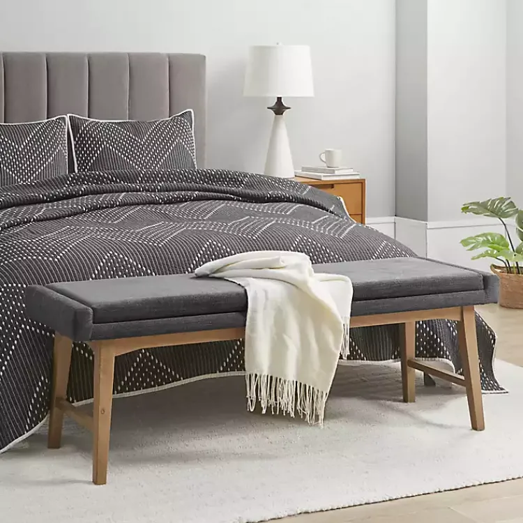 Benches & Ottomans-Kirklands Home Upholstered and Wood Legs Bench Gray