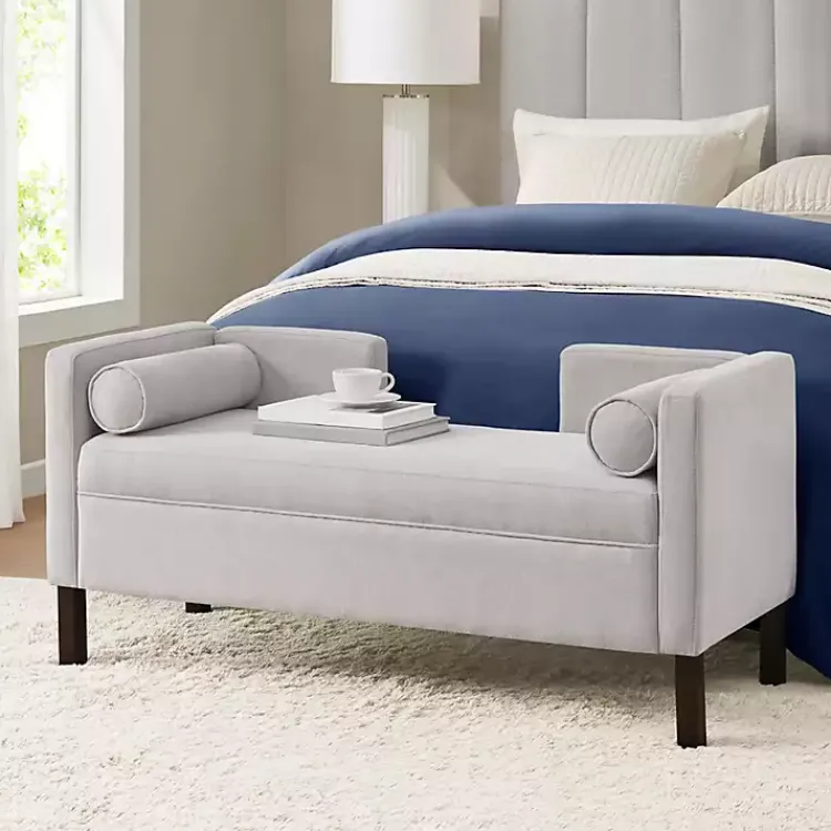 Benches & Ottomans-Kirklands Home Upholstered Modern Split Back Bench Gray