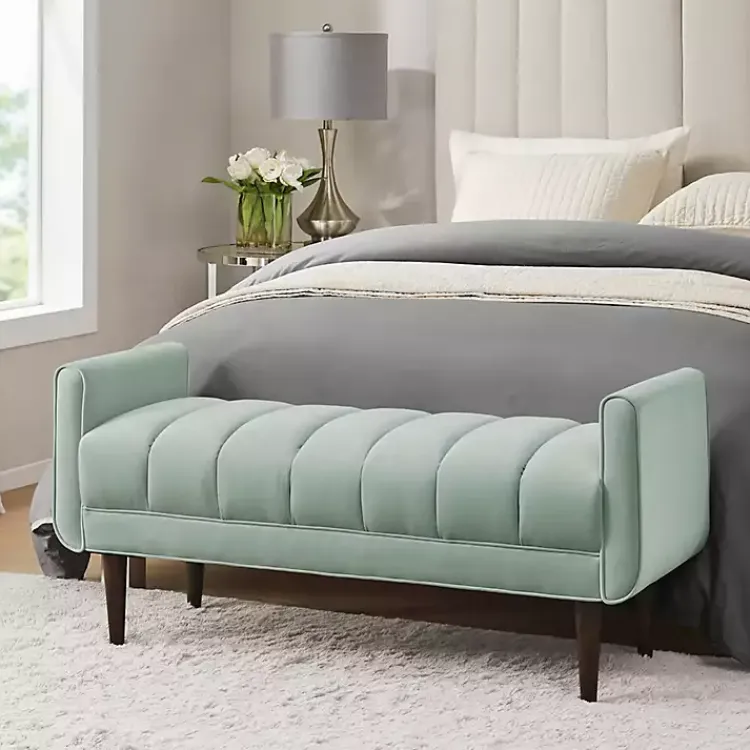 Benches & Ottomans-Kirklands Home Seafoam Velvet Bench Green