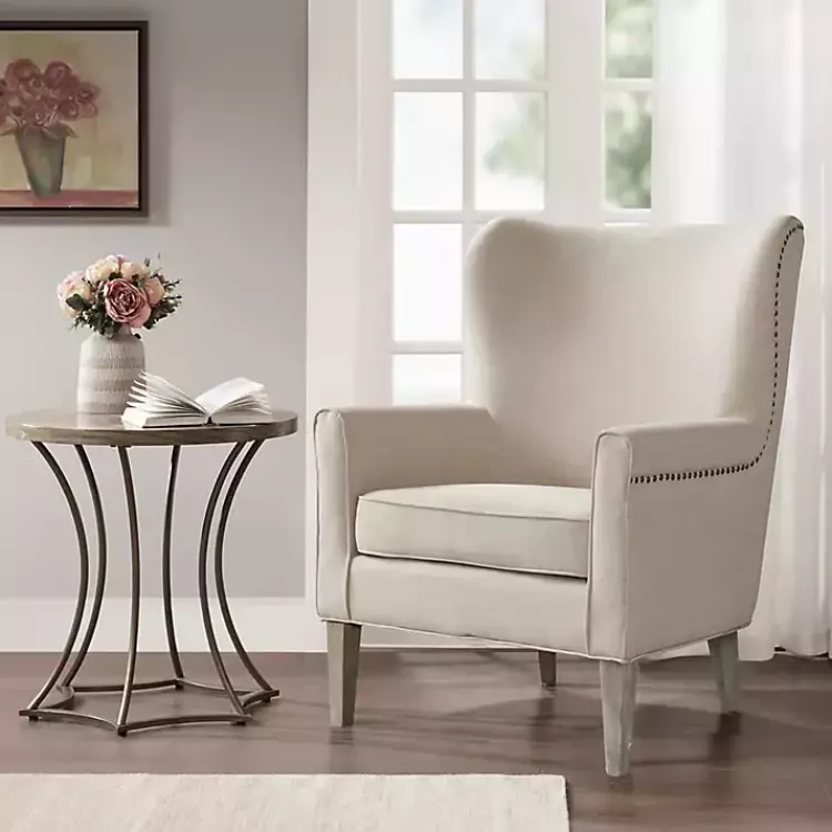 Accent Chairs-Kirklands Home Curved Wingback Accent Chair Ivory