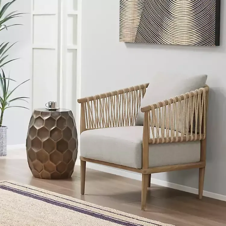 Accent Chairs-Kirklands Home Curved Wood and Jute Rope Accent Chair Gray