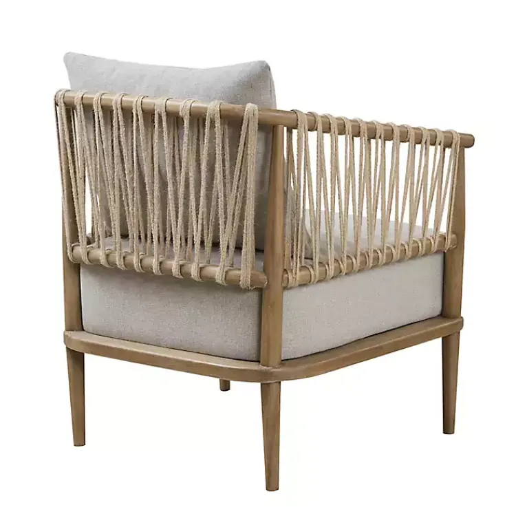 Accent Chairs-Kirklands Home Curved Wood and Jute Rope Accent Chair Gray