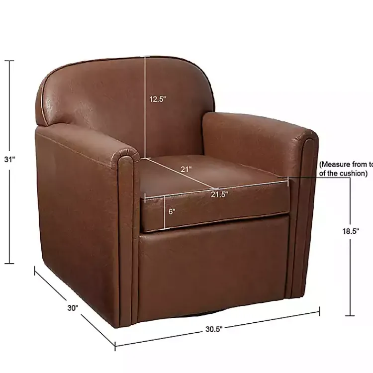 Accent Chairs-Kirklands Home Faux Leather Swivel Club Chair Brown
