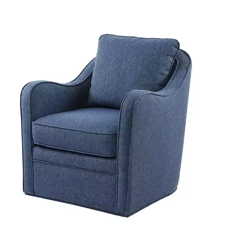 Accent Chairs-Kirklands Home Indigo Swivel Upholstered Wide Seat Accent Chair Blue