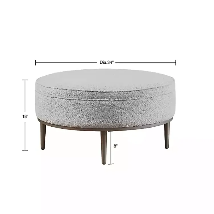 Benches & Ottomans-Kirklands Home Round Upholstered Ottoman Gray