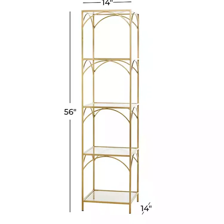 Bookshelves-Kirklands Home Metal and Clear Glass 4-Tier Shelf Gold