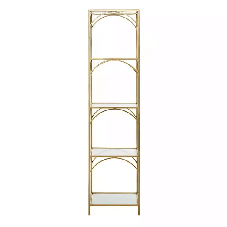 Bookshelves-Kirklands Home Metal and Clear Glass 4-Tier Shelf Gold