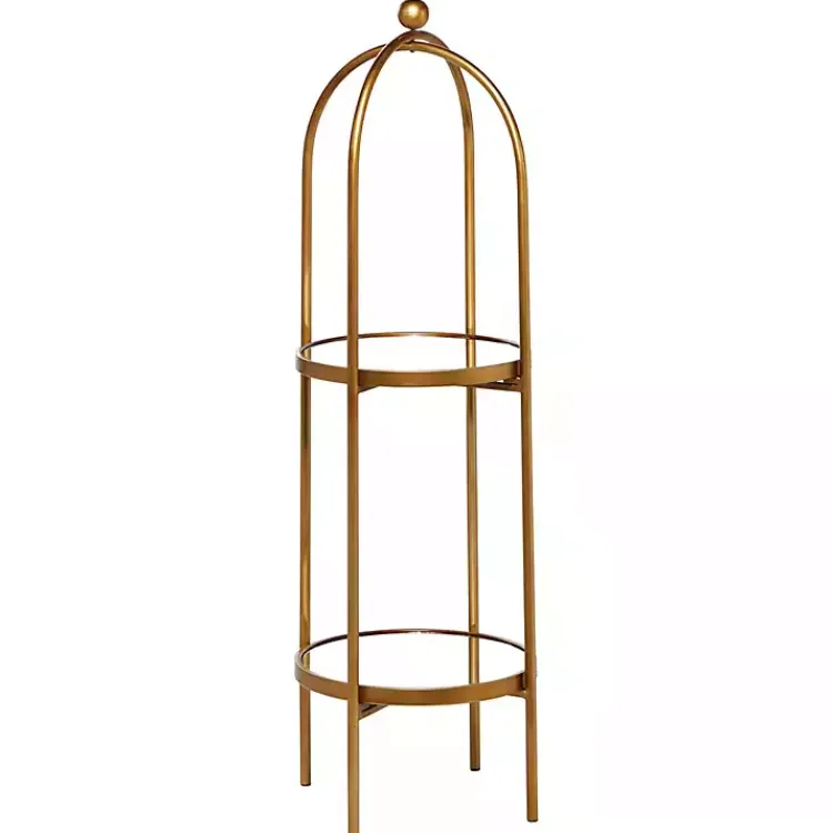 Bookshelves-Kirklands Home Mirrored Two-Tier Cage Shelf Gold