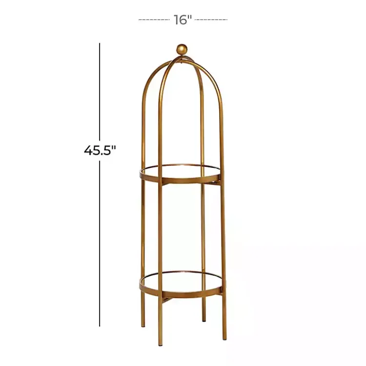 Bookshelves-Kirklands Home Mirrored Two-Tier Cage Shelf Gold